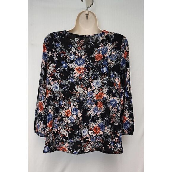 American Eagle Outfitters 3/4 Balloon Sleeve Keyhole Neck Floral S/P - Picture 4 of 8